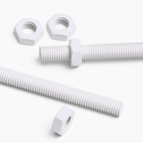 2x White PTFE M14 x 200 mm Threaded Rods, Plastic Studding + 4 Nuts