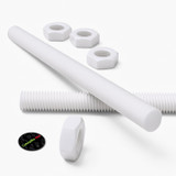 2x White PTFE M14 x 200 mm Threaded Rods, Plastic Studding + 4 Nuts