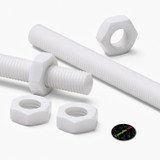 2x White PTFE M14 x 200 mm Threaded Rods, Plastic Studding + 4 Nuts