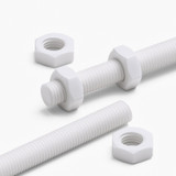 2x White PTFE M14 x 200 mm Threaded Rods, Plastic Studding + 4 Nuts