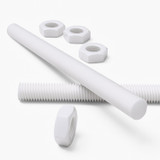 2x White PTFE M14 x 200 mm Threaded Rods, Plastic Studding + 4 Nuts