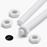 2x White PTFE M14 x 1000 mm Threaded Rods, Plastic Studding + 4 Nuts