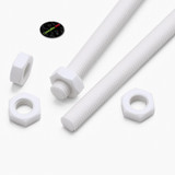 2x White PTFE M14 x 1000 mm Threaded Rods, Plastic Studding + 4 Nuts
