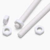 2x White PTFE M14 x 1000 mm Threaded Rods, Plastic Studding + 4 Nuts
