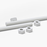 2x White Polypropylene (PP) M8 x 1000 mm Threaded Rods, Studding + 4 Nuts