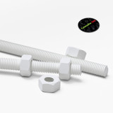 2x White Polypropylene (PP) M8 x 1000 mm Threaded Rods, Studding + 4 Nuts