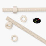 2x Natural Nylon PA66 M12 x 500 mm Threaded Rods, Plastic Studding + 4 Nuts