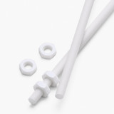 2x White PTFE M3 x 500 mm Threaded Rods, Plastic Studding + 4 Nuts