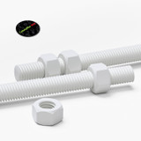 2x White Polypropylene (PP) M12 x 1000 mm Threaded Rods, Studding + 4 Nuts