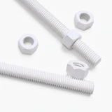 2x White PTFE M12 x 1000 mm Threaded Rods, Plastic Studding + 4 Nuts