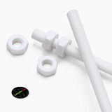 2x White PTFE M4 x 1000 mm Threaded Rods, Plastic Studding + 4 Nuts