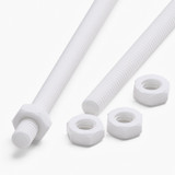 2x White PTFE M4 x 1000 mm Threaded Rods, Plastic Studding + 4 Nuts
