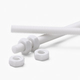 2x White PTFE M4 x 1000 mm Threaded Rods, Plastic Studding + 4 Nuts