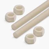 2x Natural Nylon PA66 M5 x 1000 mm Threaded Rods, Plastic Studding + 4 Nuts