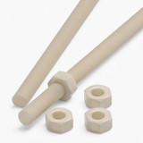 2x Natural Nylon PA66 M8 x 500 mm Threaded Rods, Plastic Studding + 4 Nuts