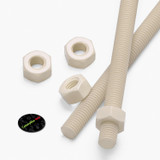 2x Natural Nylon PA66 M8 x 500 mm Threaded Rods, Plastic Studding + 4 Nuts