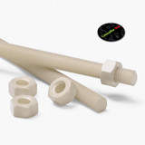 2x Natural Nylon PA66 M8 x 500 mm Threaded Rods, Plastic Studding + 4 Nuts
