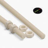 2x Natural Nylon PA66 M16 x 500 mm Threaded Rods, Plastic Studding + 4 Nuts
