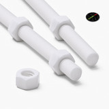 2x White Polypropylene (PP) M12 x 200 mm Threaded Rods, Studding + 4 Nuts