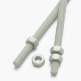 2x Natural Nylon PA66+GF M10 x 200 mm Threaded Rods, Studding + 4 Nuts