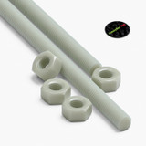 2x Natural Nylon PA66+GF M8 x 200 mm Threaded Rods, Studding + 4 Nuts