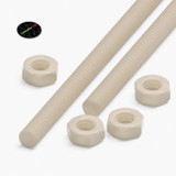 2x Natural Nylon PA66 M4 x 500 mm Threaded Rods, Plastic Studding + 4 Nuts