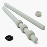 2x Natural Nylon PA66+GF M12 x 1000 mm Threaded Rods, Studding + 4 Nuts
