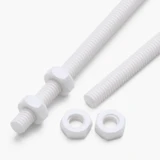 2x White PTFE M4 x 200 mm Threaded Rods, Plastic Studding + 4 Nuts