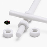 2x White PTFE M4 x 200 mm Threaded Rods, Plastic Studding + 4 Nuts