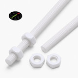 2x White PTFE M4 x 200 mm Threaded Rods, Plastic Studding + 4 Nuts