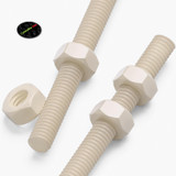 2x Natural Nylon PA66 M6 x 200 mm Threaded Rods, Plastic Studding + 4 Nuts