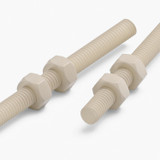 2x Natural Nylon PA66 M6 x 200 mm Threaded Rods, Plastic Studding + 4 Nuts