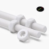 2x White PTFE M6 x 200 mm Threaded Rods, Plastic Studding + 4 Nuts