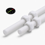 2x White PTFE M6 x 200 mm Threaded Rods, Plastic Studding + 4 Nuts
