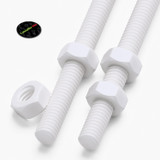 2x White PTFE M6 x 200 mm Threaded Rods, Plastic Studding + 4 Nuts