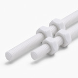 2x White PTFE M6 x 200 mm Threaded Rods, Plastic Studding + 4 Nuts