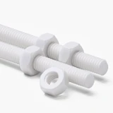2x White PTFE M6 x 200 mm Threaded Rods, Plastic Studding + 4 Nuts