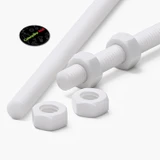2x White PTFE M6 x 1000 mm Threaded Rods, Plastic Studding + 4 Nuts