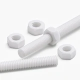 2x White PTFE M6 x 1000 mm Threaded Rods, Plastic Studding + 4 Nuts