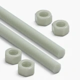 2x Natural Nylon PA66+GF M12 x 200 mm Threaded Rods, Studding + 4 Nuts