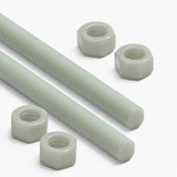 2x Natural Nylon PA66+GF M12 x 200 mm Threaded Rods, Studding + 4 Nuts