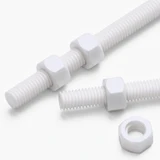 2x White PTFE M5 x 200 mm Threaded Rods, Plastic Studding + 4 Nuts