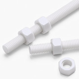 2x White PTFE M5 x 200 mm Threaded Rods, Plastic Studding + 4 Nuts
