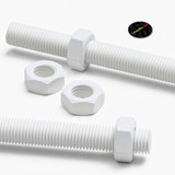 2x White Polypropylene (PP) M16 x 1000 mm Threaded Rods, Studding + 4 Nuts