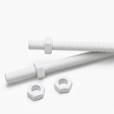 2x White Polypropylene (PP) M16 x 1000 mm Threaded Rods, Studding + 4 Nuts