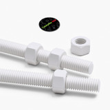 2x White Polypropylene (PP) M10 x 500 mm Threaded Rods, Studding + 4 Nuts