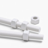 2x White Polypropylene (PP) M10 x 500 mm Threaded Rods, Studding + 4 Nuts
