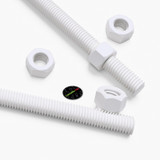 2x White PTFE M12 x 500 mm Threaded Rods, Plastic Studding + 4 Nuts
