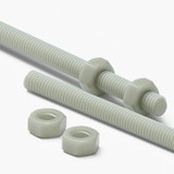 2x Natural Nylon PA66+GF M6 x 500 mm Threaded Rods, Studding + 4 Nuts