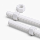 2x White PTFE M12 x 200 mm Threaded Rods, Plastic Studding + 4 Nuts